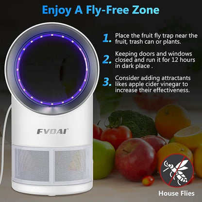 Fruit Fly Trap for Indoors, Fly Traps Indoor for Home Indoor Insect Trap with Suction, Time Setting, Bug Light & 10 Pcs Sticky Glue Boards (White)