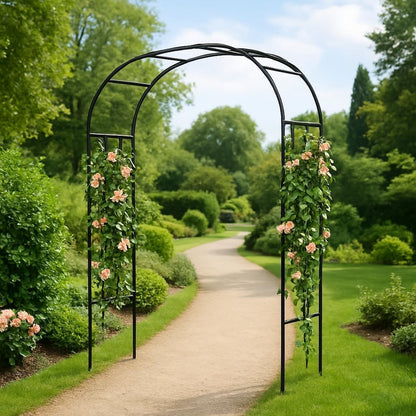 Metal Garden Arch Arbor Trellis – Heavy Duty Steel Garden Arbor for Climbing Plants, Wedding Ceremony, Party & Outdoor Decoration – Weather-Resistant Black Garden Archway for Lawn, Patio, and Pathway