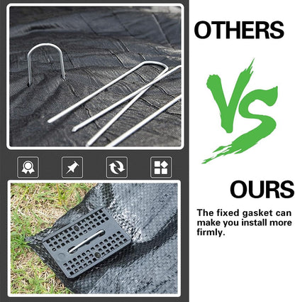 Bakulyor 100 Pcs Landscape Staples + 100 Pcs Gasket, 6 Inch Garden Stakes Staples 11 Gauge U Shaped Galvanized Lawn Landscape Pins, Heavy Duty Yard Ground Pin for Weed Barrier Sod Fabric Decorations