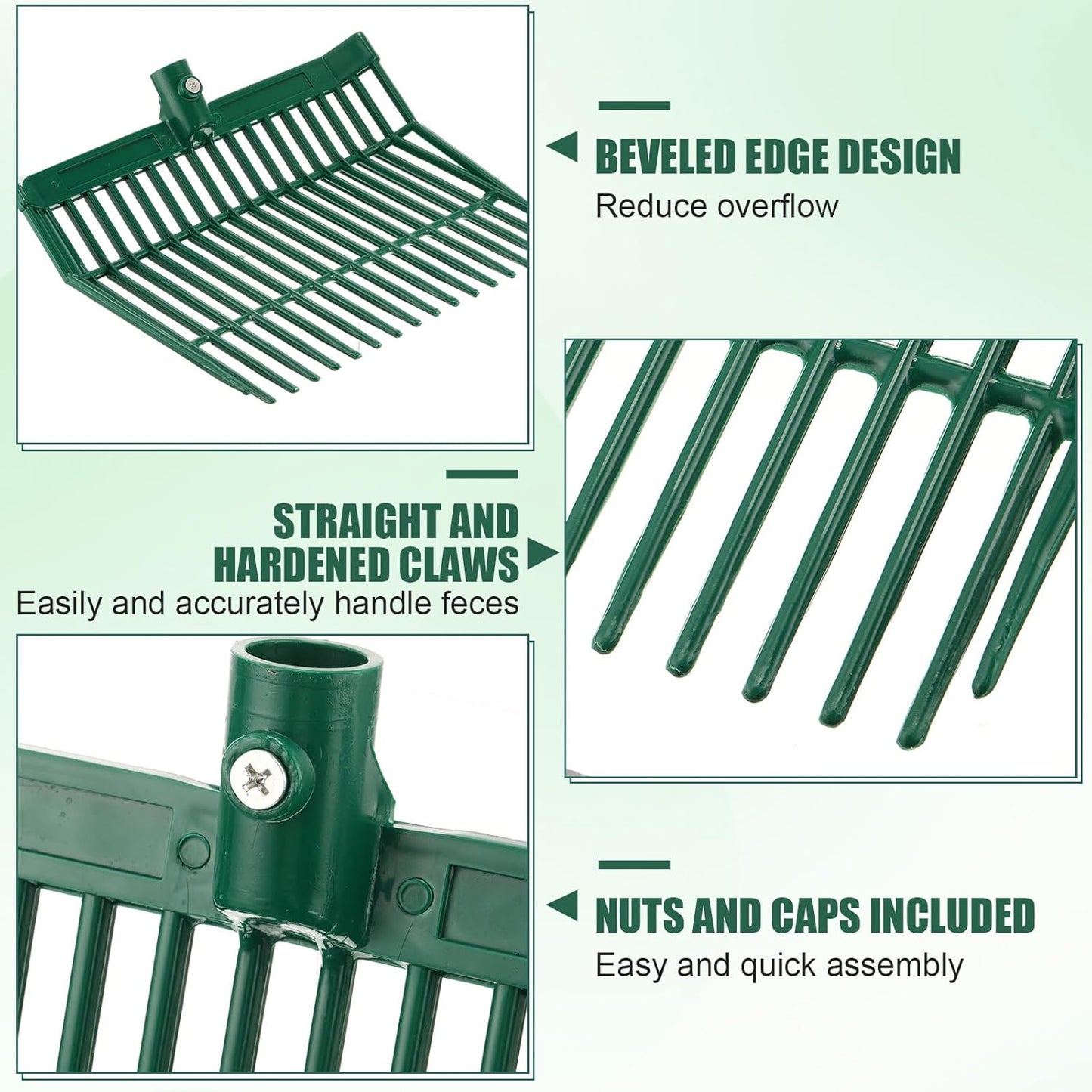 WILLBOND 6 Pcs Manure Fork Head 18 Tines Pitch Fork Head with Screws and Nuts Durable Stable ABS Plastic Replacement Pitchforks for Gardening Horse Stall Picking up Manure Grass Hay Olive