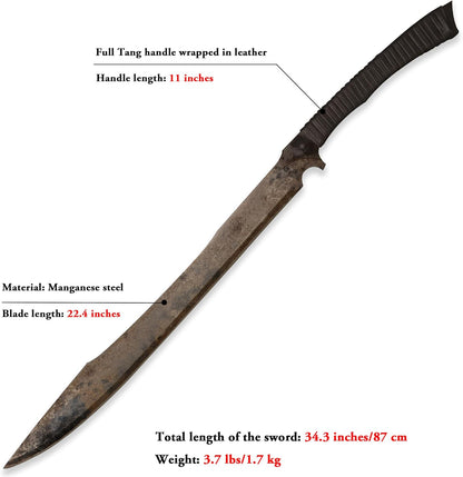 SV Handmade cast Manganese Steel Chopping Blade Sword, Full Tang, Outdoor, Hunting, Camping, Hiking, Survival, with Protective Cover, Multiple Styles to Choose from