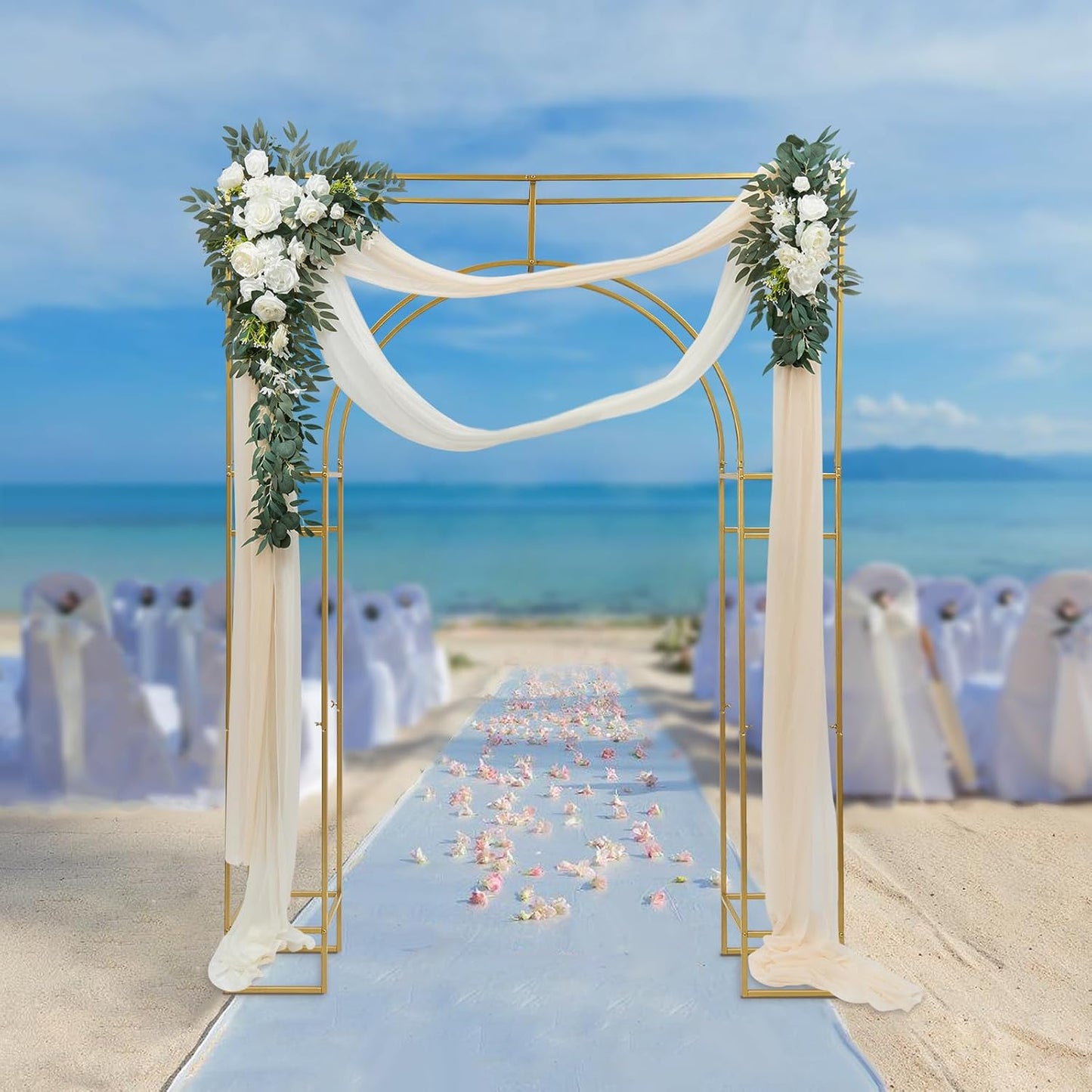 Wedding Arch Backdrop Stand, Gold Double Square Arch Backdrop Stand for Ceremony, 7.87ft Tall Metal Open Balloon Arches Garden Arbor Frame for Photo Background Decoration