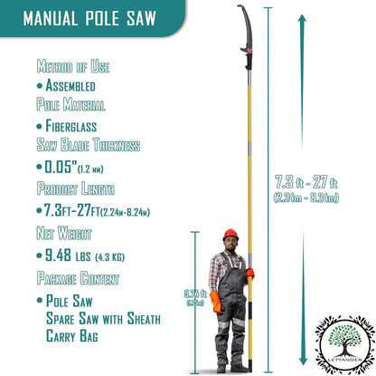 Pole Saws for Tree Trimming, 7.3-27 ft Extendable Tree Trimmers Long Handle Pruner, Sharp Steel Blade and Scissors High Branches Trimming, Tree Pruner, Tree Saw (7.3-27 ft)