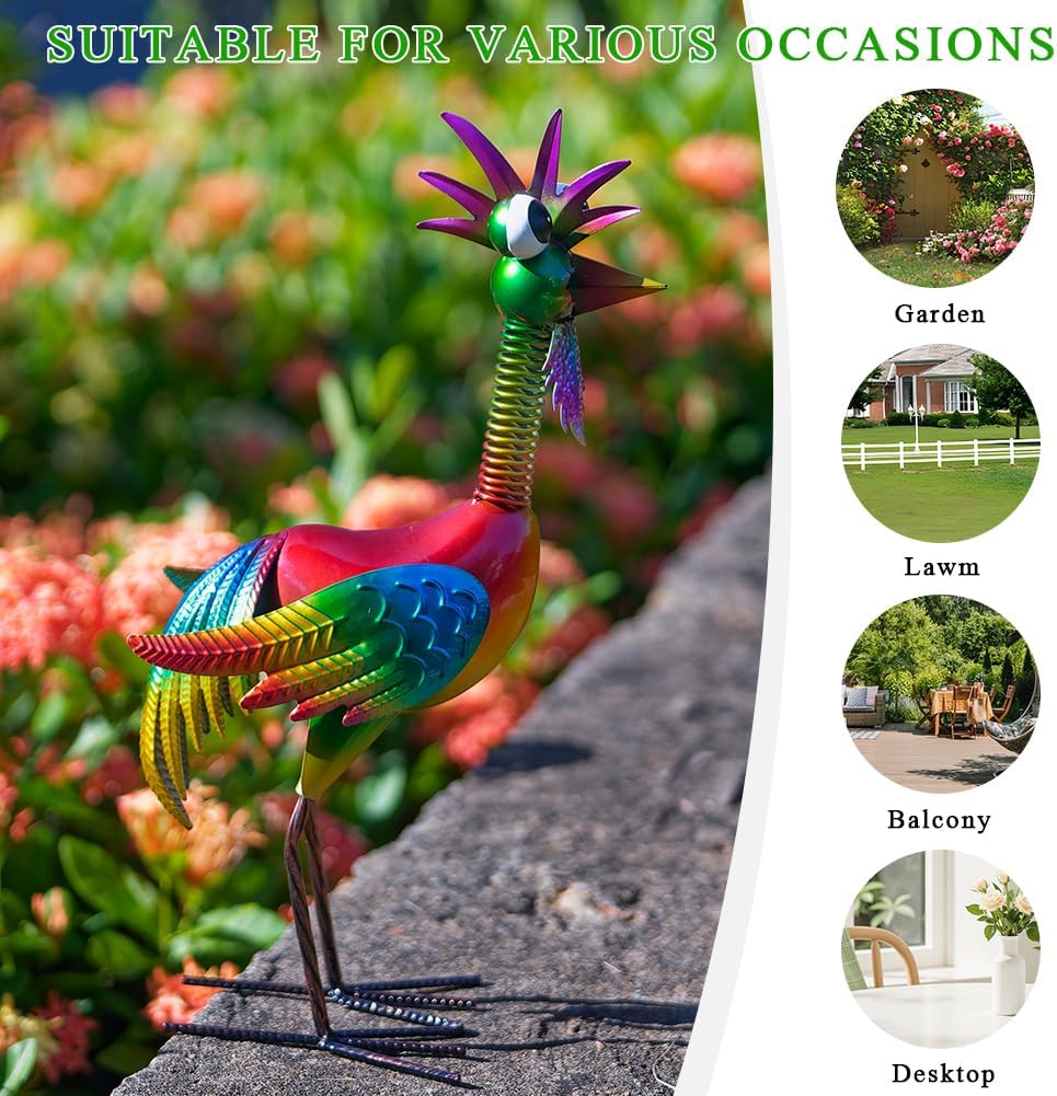 Metal Wacky Rooster Garden Statue, 18'' Rooster Decor Yard Statue Decorations Outdoor, Chicken Yard Art for Outside, Patio, Backyrad, Lawn(Colorful)