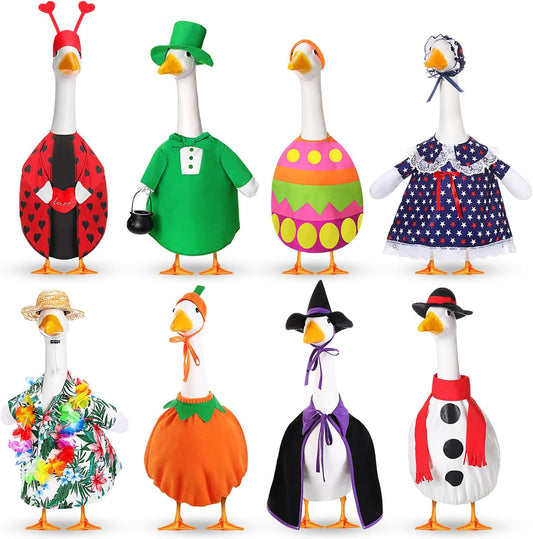 8 Set Seasonal Holiday Goose Outfits Fall Halloween Christmas Summer All Seasons Lawn Porch Goose Clothes Costume for 23" Cement Statue Garden Patio Outdoor Decoration(Classic Style)