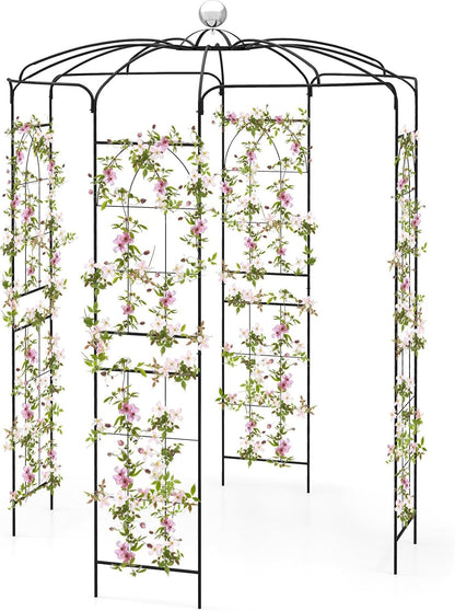 Happygrill Birdcage Shape Garden Arbor, 9.4 x 6.8FT Heavy Duty Gazebo with Hanging Hook for Climbing Plants, Outdoor Arch Pergola Pavilion for Wedding Party Ceremony Decoration