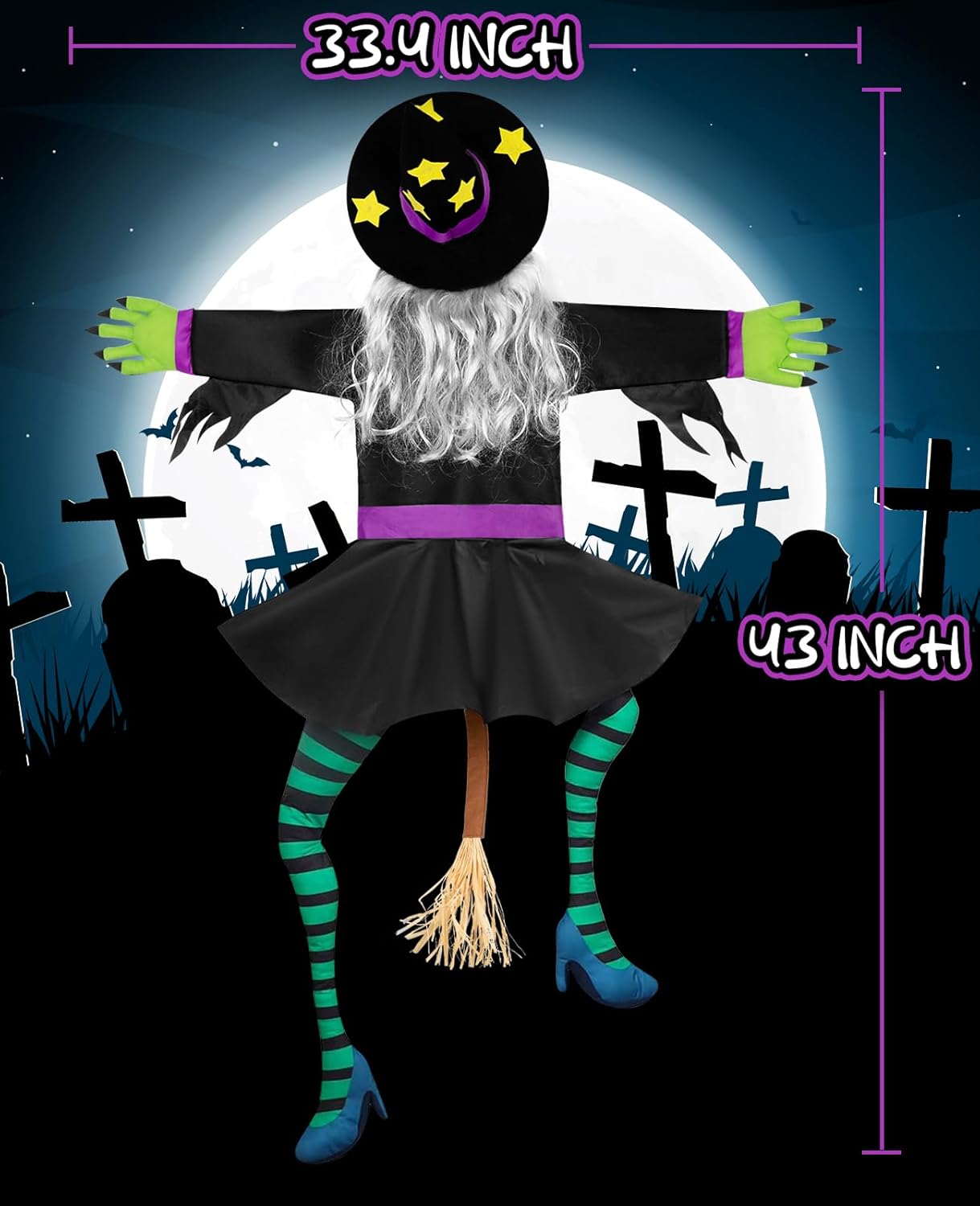 Crashing Witch for Halloween Decorations Outdoor: Hilarious Witch Decor with Adjustable Band for Tree Porch Door