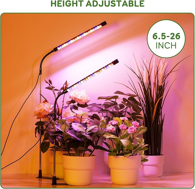 Grow Lights for Indoor Plants, Full Spectrum LED Plant Lights with Base, Adjustable Height 6.5"-26", 10 Dimmable Levels, Auto Timer 3/9/12H, Desk Grow Lamps for Indoor Growing (3 Pack)