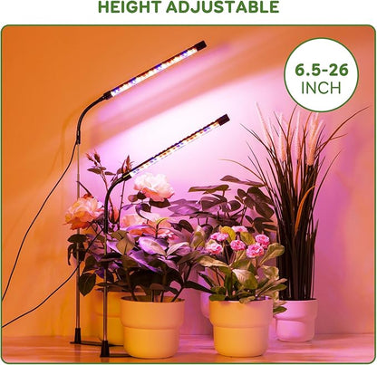 Grow Lights for Indoor Plants, Full Spectrum LED Plant Lights with Base, Adjustable Height 6.5"-26", 10 Dimmable Levels, Auto Timer 3/9/12H, Desk Grow Lamps for Indoor Growing (3 Pack)
