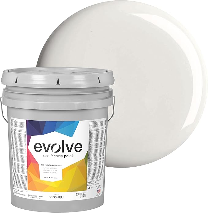 EVOLVE Paint & Primer: Environment-friendly, Low Sheen with One-coat Coverage for Interior & Exterior surfaces (Clover White, 5-Gallon)
