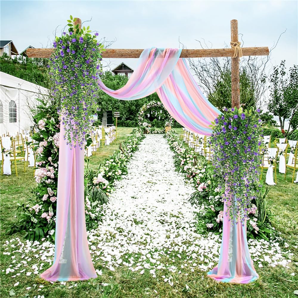 WEISPARK Artificial Hanging Flowers, 9pcs Fake Eucalyptus Vine Faux Flower Greenery Garland Plastic Plants for Indoor Outdoor Wall Garden Wedding Home Party Decor (9pcs Purple)