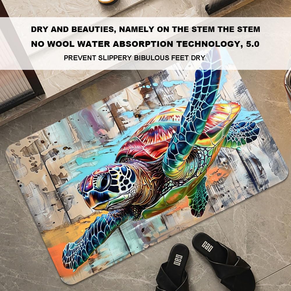 Bath Mat-Bathroom Rug，Sea Turtle in Flight-Absorbent Non Slip Quick Dry Stain Resistant Easy to Clean Care Shower Rug for Bathtub Shower Room 16×24Inch (40 * 60cm)