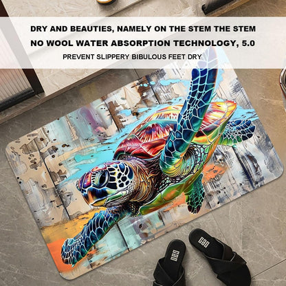 Bath Mat-Bathroom Rug，Sea Turtle in Flight-Absorbent Non Slip Quick Dry Stain Resistant Easy to Clean Care Shower Rug for Bathtub Shower Room 17×27.5Inch (43 * 70cm)