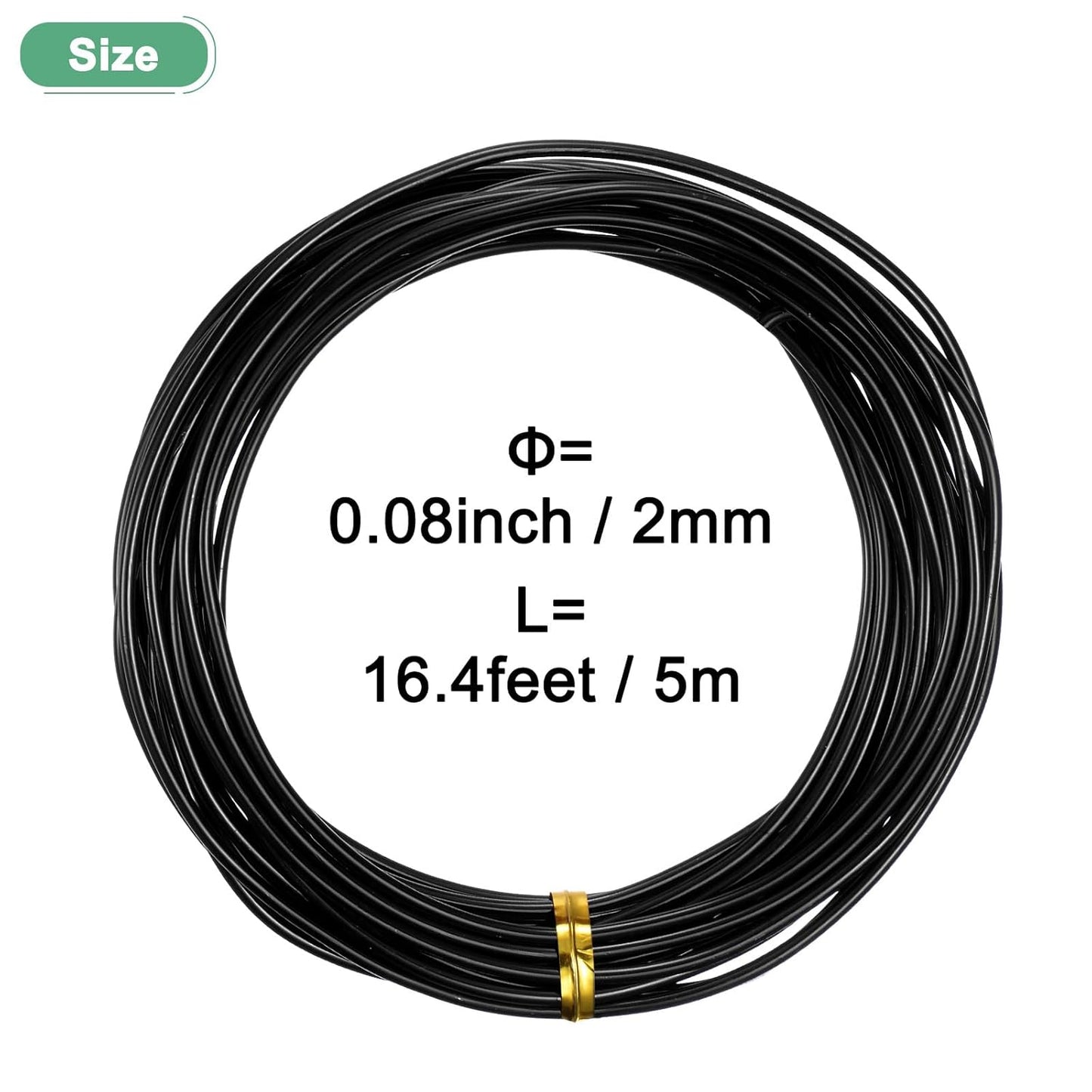 2mm Bonsai Training Wire, 16.4 Feet Total Anodized Aluminum Bonsai Wires for Bonsai Tree Shaping/Branches Fixing/Trunk Holding/DIY Crafting [Black]