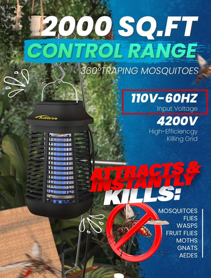 Bug Zapper, 4200V High Power Electric Mosquito Zapper for Outdoor and Indoor, Waterproof Efficient Bug Zapper for Home Kitchen Patio Camping