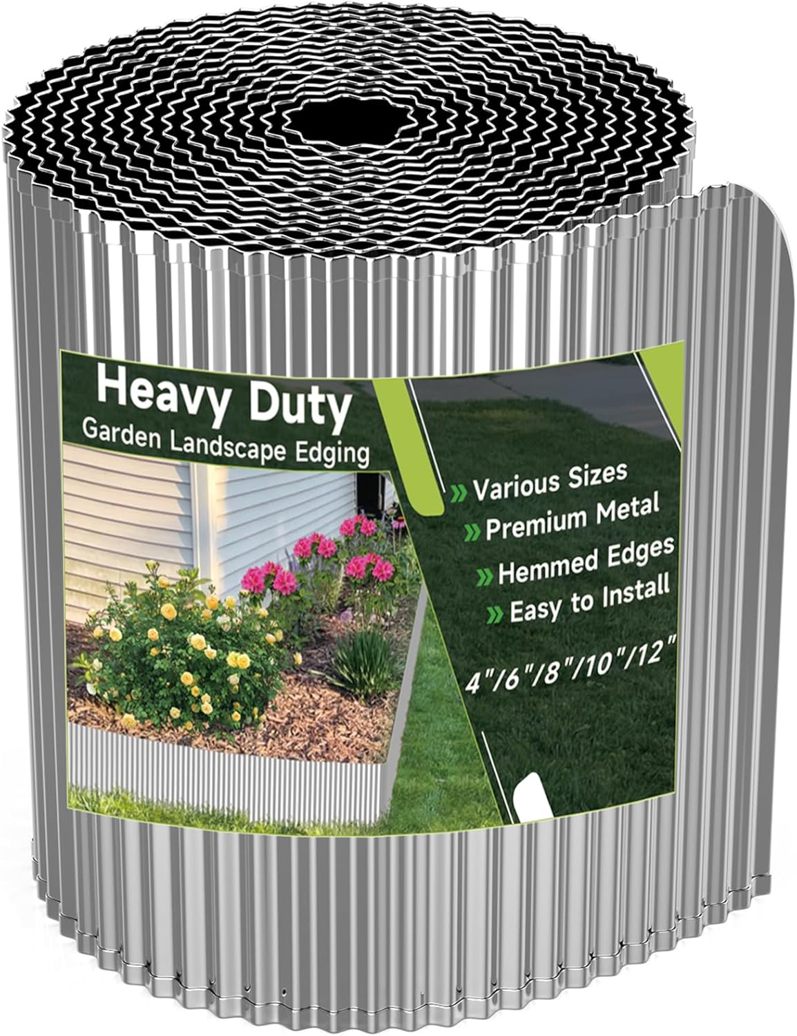Corrugated Garden Edging,6"×40Ft Galvanized Steel Landscape Edging & Lawn Edging Border,Metal Garden Border for Flower Beds,Garden,Lawn,Raised Beds & Tree Surrounds(Silver)
