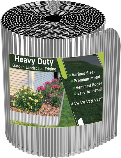 Corrugated Garden Edging,10"×20Ft Galvanized Steel Landscape Edging & Lawn Edging Border,Metal Garden Border for Flower Beds,Garden,Lawn,Raised Beds & Tree Surrounds(Silver)