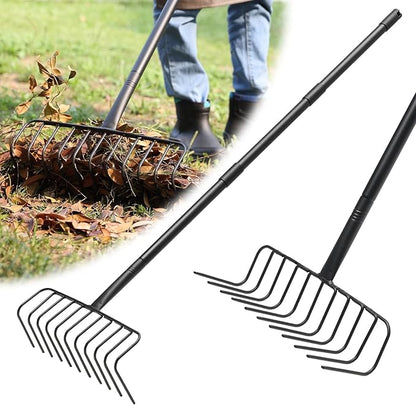 Garden Rake for Leaves, 60 Inch Heavy Duty Rakes for Lawns Yard Mulch Gathering, Metal Thatch with Adjustable Handle, Wide Bow Rake Head for Grass Deribs