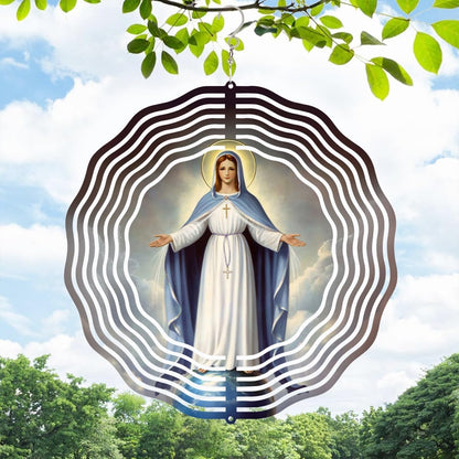 Virgin Mary Wind Spinner, Metal Wind Spinners Outdoor Indoor, Sky Virgin Mary Hanging Garden Decor for Outside, Stainless Wind Spinners for Yard and Garden 10 inch 3D (25.76X25 CM)