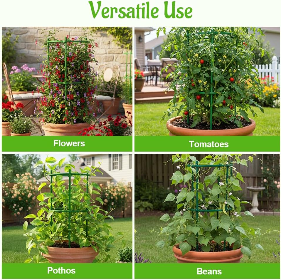 Plant Support Stakes, 2025 Upgraded Tomato Cages for Garden, Garden Flower Stakes, Round Plants Support for Indoor Outdoor Climbing Plants Vegetable Flower Pot (6, Green)