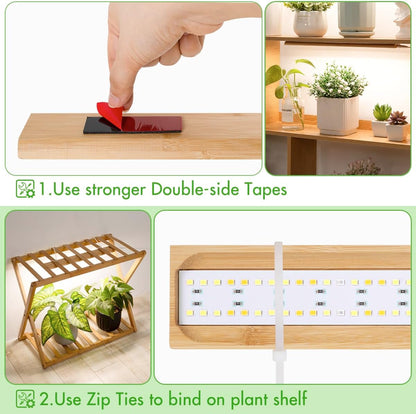 FOXGARDEN Bamboo Grow Light Strip for Indoor Plants, Full Spectrum 192 LED Bright Plant Light with Auto On/Off Timer 4/8/12H, 10 Dimmable Brightness, 2 Strips with 1 Controller
