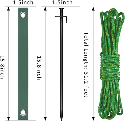 15.8-Inch Extra-Long Heavy Duty Steel Tree Stake Kits,Tree Staking and Support Kits for Young Tree Against Bad Weather,Include 3 PCS 15.8" Tree Straps, 3 PCS 15.8" Tree Stakes and 31.2 FT Rope