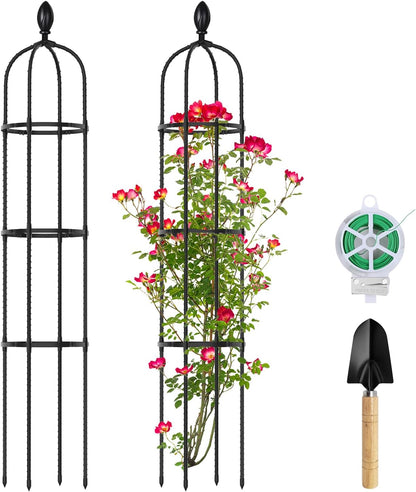 2 Pack 5Ft Tall Garden Obelisk Trellis for Climbing Plants Outdoor, Plant Trellis Garden Tower Trellis for Potted Plant Climbing, Flowers Vegetable Cucumber Trellis