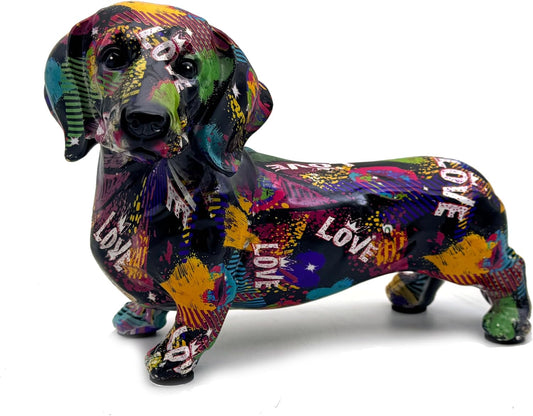 FUNSXBUG Colorful Dachshund Dog Statue Art Figurines Sculpture Collectibles Home Office Desktop