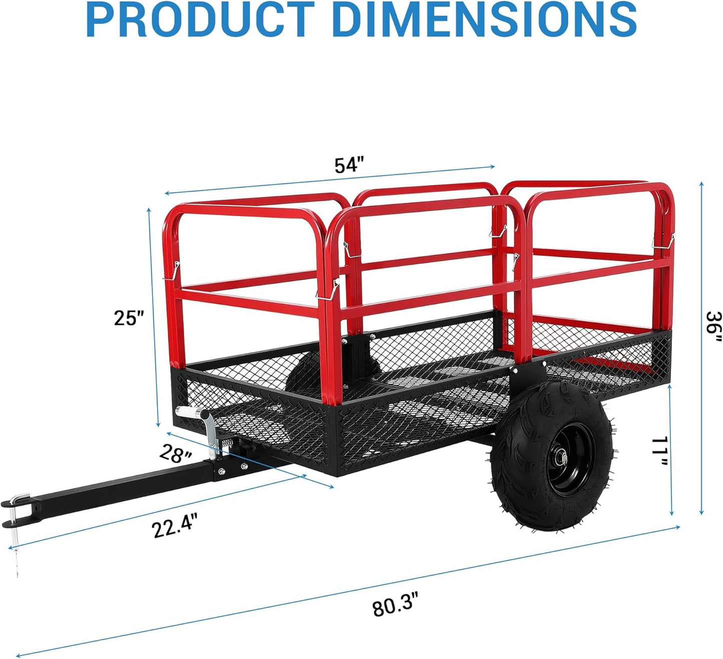 Garden Dump Cart, 1500 LBS Capacity 22 Cubic Feet Heavy Duty Steel ATV Trailer Pull Behind Yard Wagon with 2 Wheels, Outdoor Lawn Mower Cart for Tractor, ATV, UTV