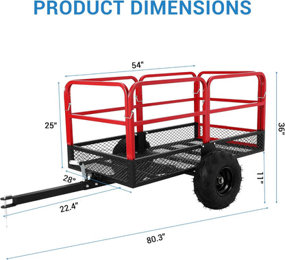 Garden Dump Cart, 1500 LBS Capacity 22 Cubic Feet Heavy Duty Steel ATV Trailer Pull Behind Yard Wagon with 2 Wheels, Outdoor Lawn Mower Cart for Tractor, ATV, UTV