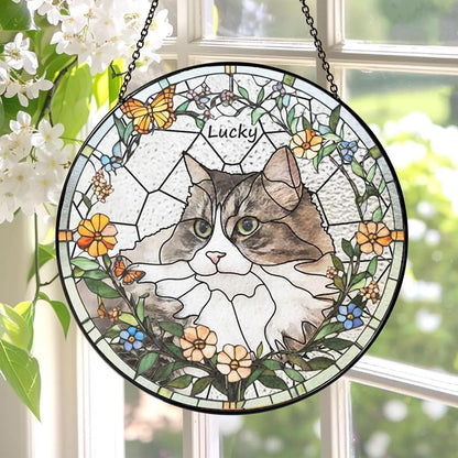 Custom Cat Portrait Stained Glass Window Hanging Light Catcher, Pet Memorial Stained Glass Photo, Cat Memorial Gift Pet Loss Gift