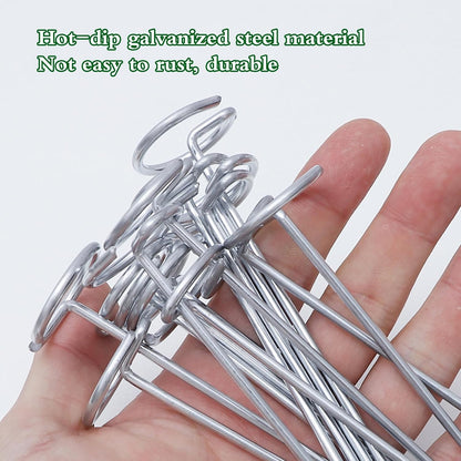100Pcs Circle Top Landscape Staples, 6 Inch Garden Stake 8 Gauge Galvanized Landscape Fabric Stakes, Heavy Duty Yard Ground Pins for Outdoor Gardening Weed Barrier Sod Fabric - Silver