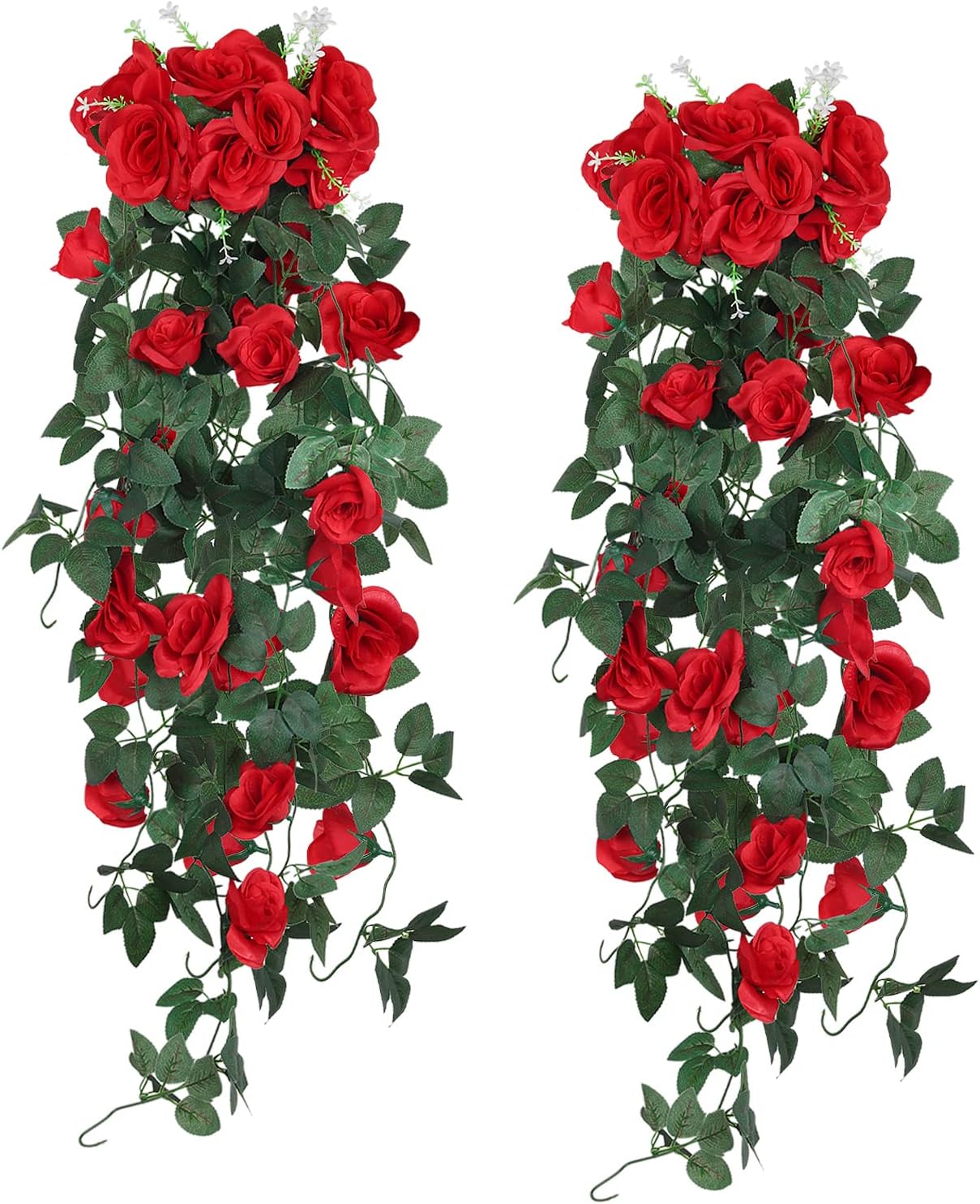 RECUTMS Hanging Flowers Artificial Plants 2PCS 3.3Ft Rose Vine Flower for Home Room Garden Wedding Indoor Outdoor Decoration (Red)