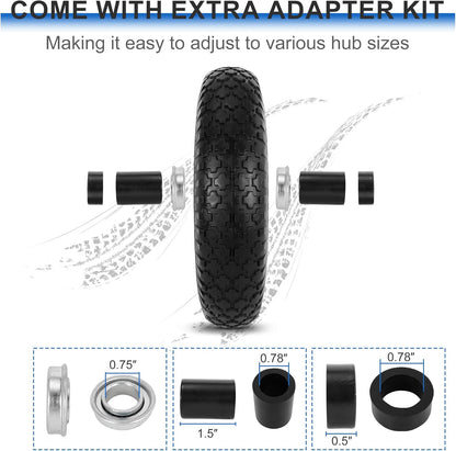 16" Flat Free Wheelbarrow Tires, 4.80/4.00-8" Flat-Free Solid Tire with 5/8" Axle Bore Hole for Wheelbarrow Lawn Mover Trolley Dolly Go Kart Replacement (2 Pack)