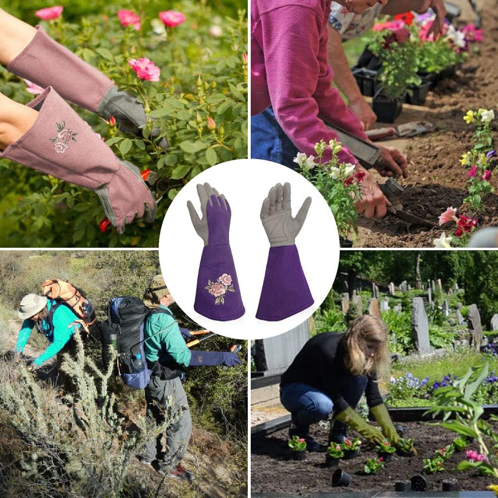 Rose Pruning Gloves Thorn Resistant, Embroidery Gardening Gloves with Extra Long Forearm Protection