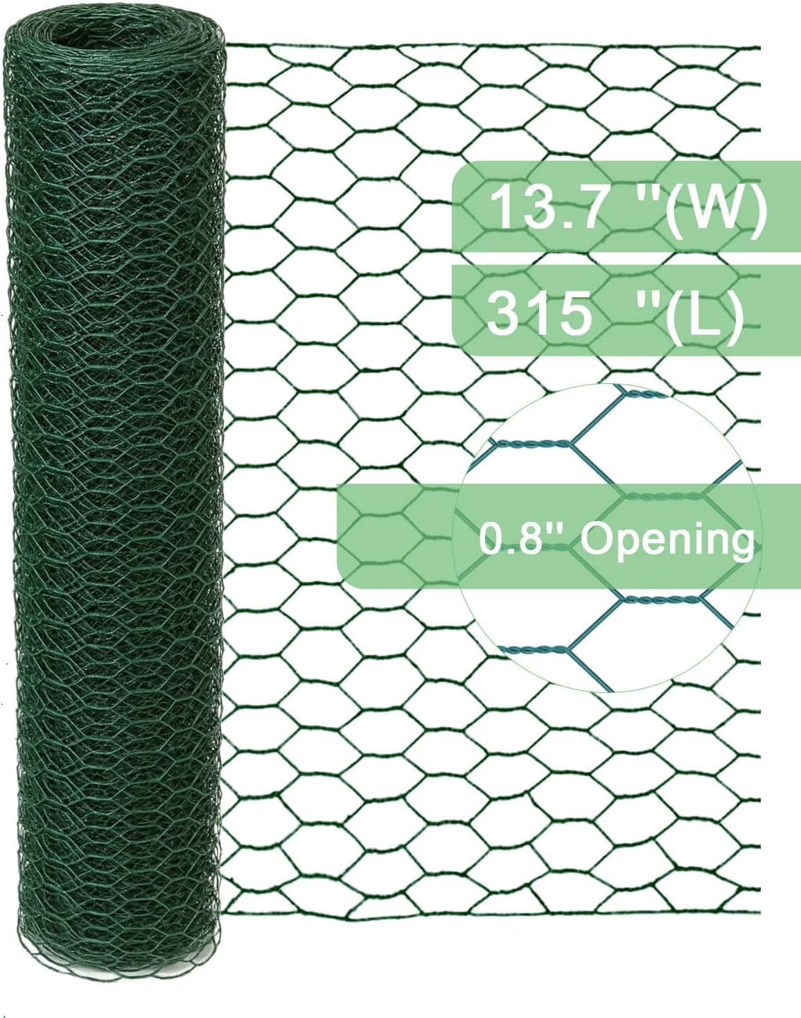 Garden Poultry Green Chicken Wire - 13.7 '' × 315 '' Chicken Wire Floral for Crafts, Garden Fence Animal Barrier, 1 inch Mesh Poultry Netting Fence, Pet/Rabbit/Chicken Wire Fencing