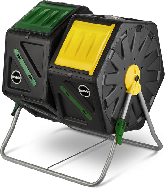 Miracle-Gro Dual Chamber Compost Tumbler – Easy-Turn, Heavy-Duty Outdoor Bin Composter with 2