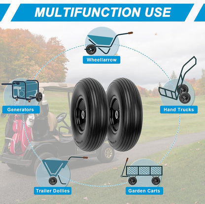 Cenipar 4.80/4.00-8" Flat Free Tire and Wheel 14.5" Solid Flat-Free Replacement Tire with 5/8" or 3/4" Axle Borehole,3-7" Adjustable Centered Hub for Wheelbarrow Hand Truck Garden Trailer and Trolley