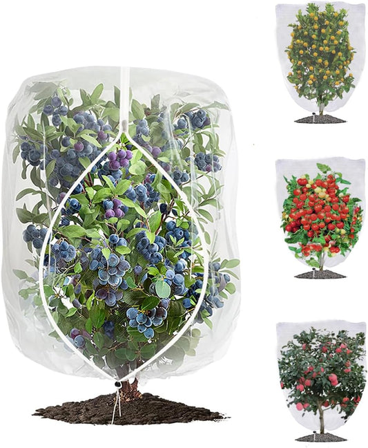 4 Pack Fruit Tree Netting with Zipper & Drawstring, 3.9 x 5.9 Ft Reusable Blueberry Bush Netting Cover, Durable Bird Netting for Vegetables, Trees, Bushes in Garden