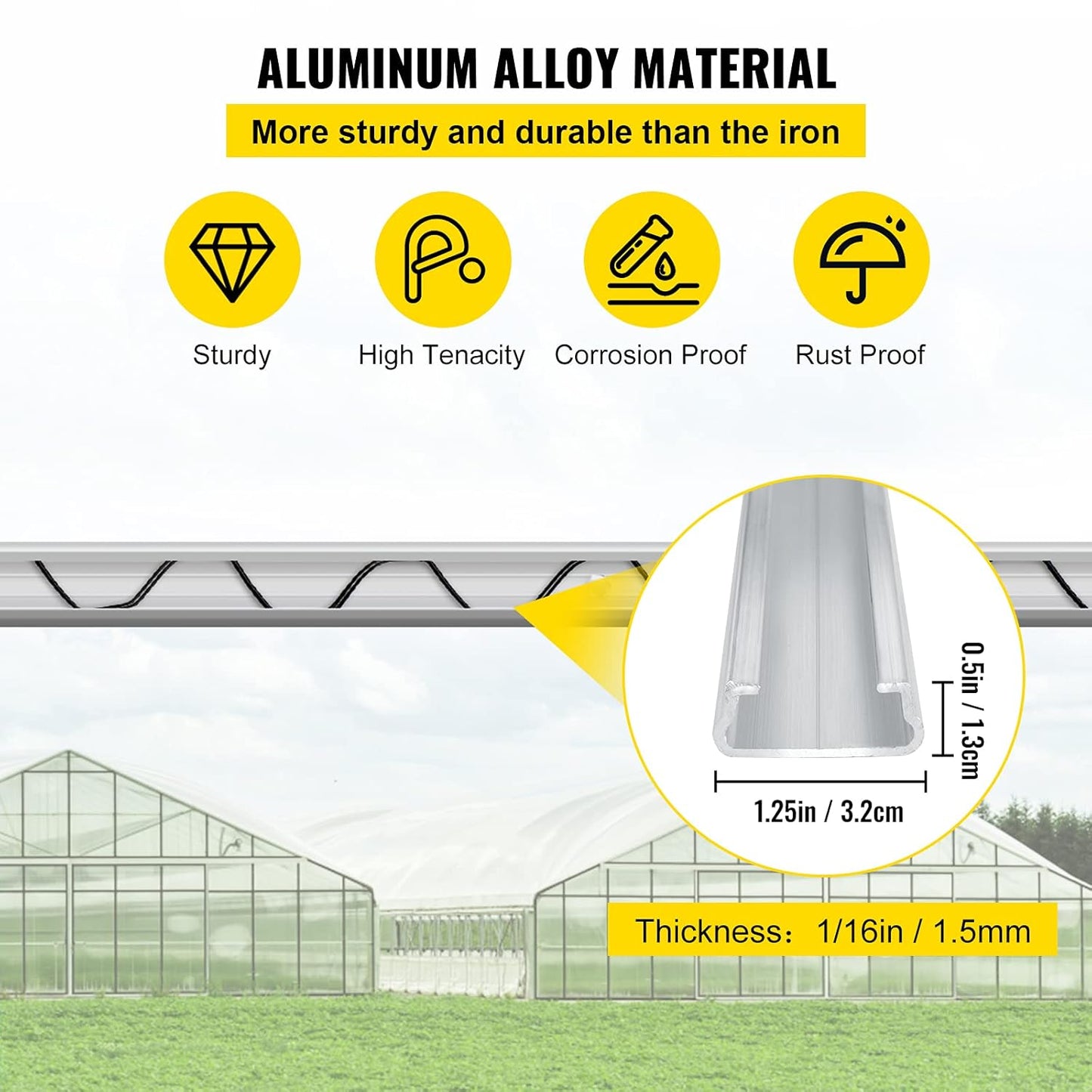 VEVOR Greenhouse Spring Wire and Lock Channel 30 Packs, 6.56 ft PE Coated Aluminum Alloy Bundle Kit, Plastic Poly Film or Shade Cloth Attachment w/Screws, Silver