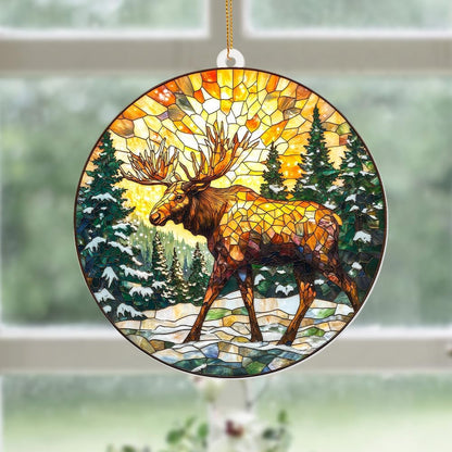 Stained Glass Style Acrylic Moose Ornament 2025 - Rustic Cabin Christmas Tree Ornament, Wildlife Suncatcher Window Hanging, Winter Holiday Decor Gift for Nature & Outdoor Lovers, Shatter(Sun-23)