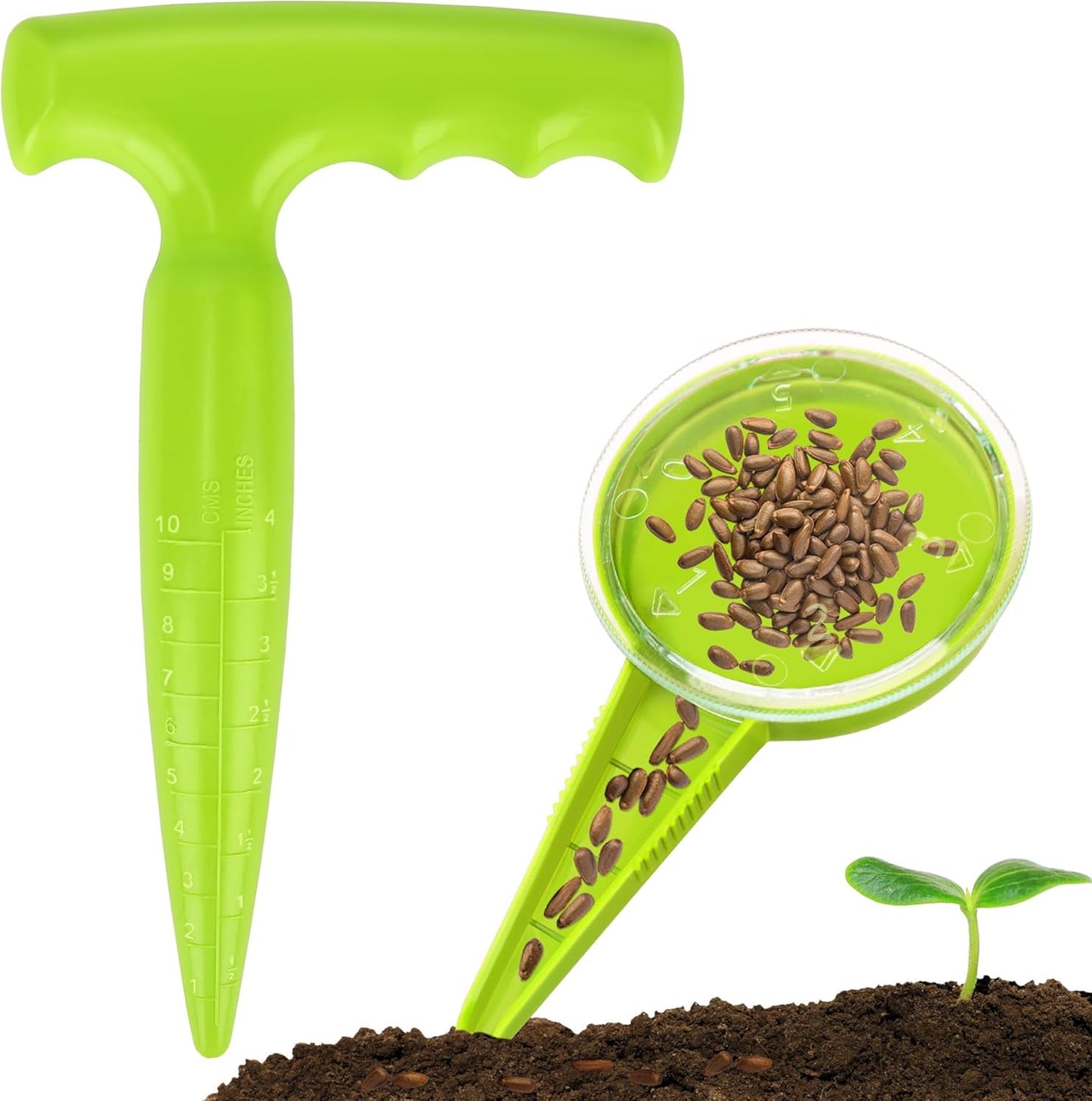 Seed Planter Tool, 6.9" Dibber Garden Tool, Plastic Dibbler Tools for Planting, Seed Dispenser, Bulb Digger Garden Planter for Sowing Seeds, Bulbs, Digging (Light Green)