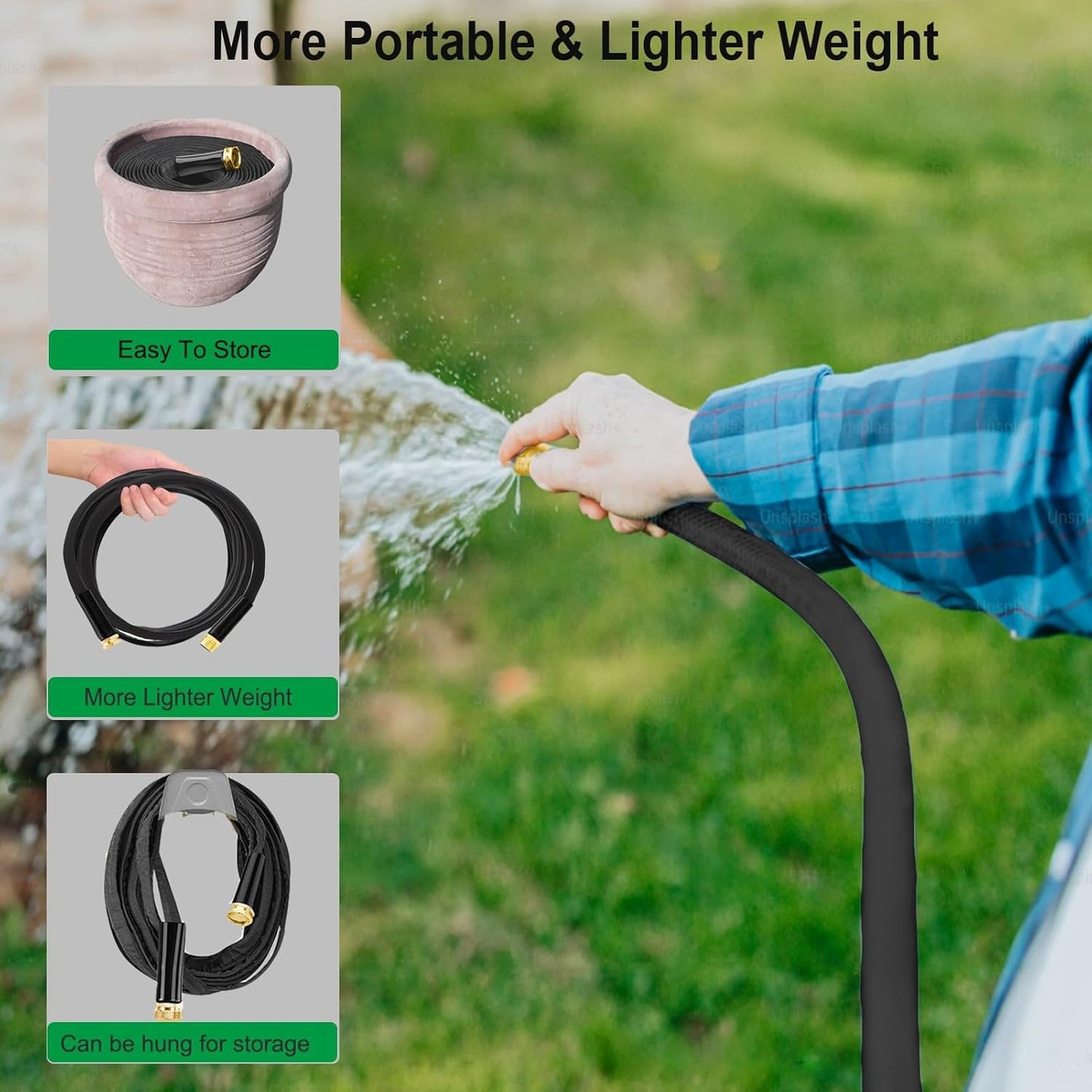 Garden Hose 50ft - Non-Expanding, Kink-Free, High-Pressure,Ultra-Lightweight & Flexible Water Hose with 550 PSI Burst Resistance - All-Weather Use for Lawns, Gardens, Car Washing & Pet Care (Gold)