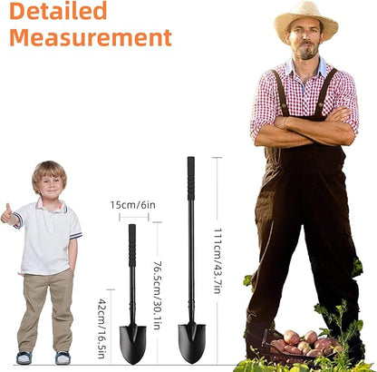 Small Shovel for Digging with Metal Handle, 43.7 Inch Heavy Duty Garden Shovel, Trench Shovels Ideal for Digging Gardening Trenching Planting Camping Transferring Scooping, Black