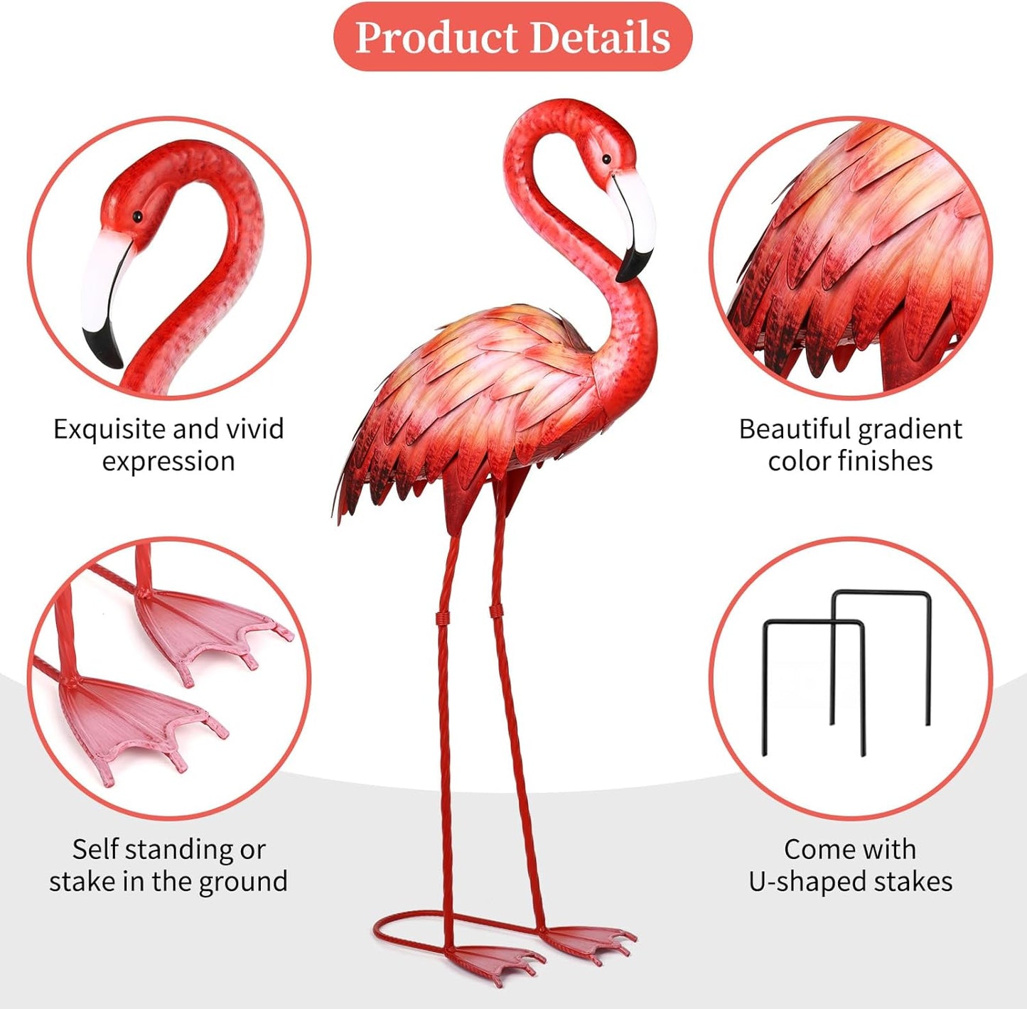Shorayn Pink Flamingo Garden Statue Outdoor Decor Metal Yard Art Lawn Ornaments for Backyard Pond Patio Porch Outside Decorations,Large Size