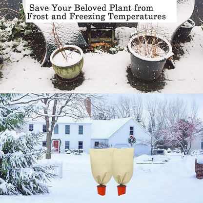 gardtree Winter Plant Frost Protection Covers 31.5" x 47.2" 4 Packs, Thicker 2.4oz/yd² Garden Cold Weather Tree Covers Freeze Protection Wrap with Zipper Drawstring for Shrub Fruit Tree, Potted Plants