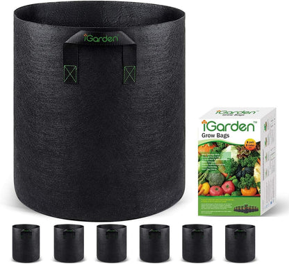 Grow Bags Tall, 5 Gallon Grow Pots 6 Pack with Handles, Heavy Duty 280G Thickened Nonwoven Fabric Plant Bag for Vegetables, Black