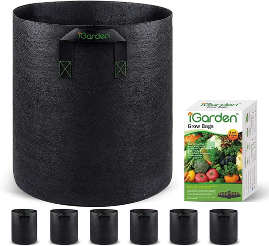 Grow Bags Tall, 5 Gallon Grow Pots 6 Pack with Handles, Heavy Duty 280G Thickened Nonwoven Fabric Plant Bag for Vegetables, Black