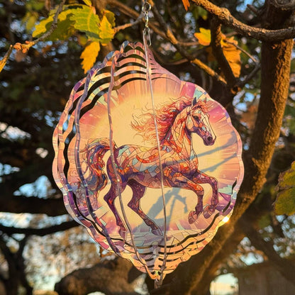 Horse Wind Spinner, 3D Hanging Stainless Steel Garden Spinner, Wind Spinner Hanging for Outdoor & Indoor Décor, Unique Gifts for Yard Garden Decoration or Patio Décor (Horse)