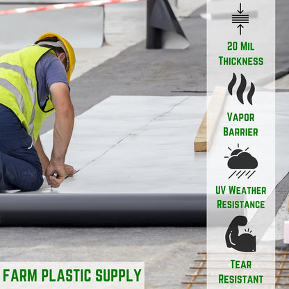 Farm Plastic Supply Crawl Space Vapor Barrier, 20 mil - Thick Plastic Sheeting, Drop Cloth Moisture Barrier for Crawl Space Encapsulation, Heavy Duty Polyethylene, Black & White Panda Film (18' x 10')